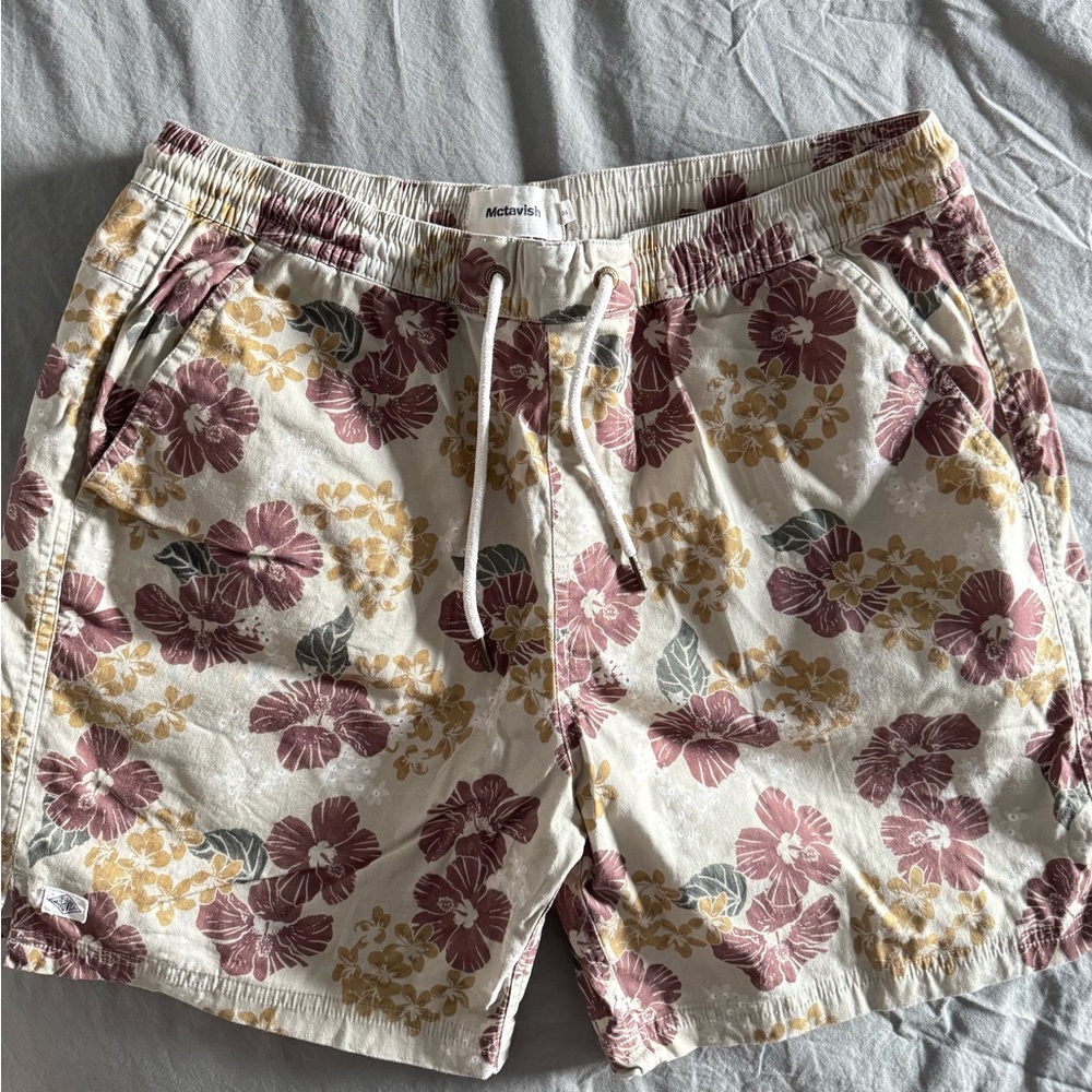 McTavish Floral Men's Swim Trunks - Burgundy and Yellow